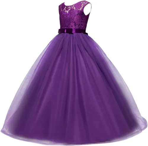 Vista 10 de Vestido Yaphyee largo, de princesa, con flores, formal, para boda, dama de honor, para fiesta, para niña