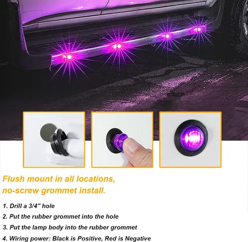 Vista 3 de PSEQT Luces LED de roca de 3/4 pulgadas, redondas, con marcador lateral subterráneo, luz de guardabarros con ojal de bala impermeable para remolque