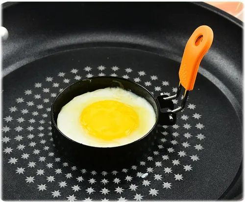 Vista 4 de Juego de 4 anillos para huevos de 3.5" con mango de silicona, anillo grande para freír huevos, molde redondo para muffins ingleses – Moldeador