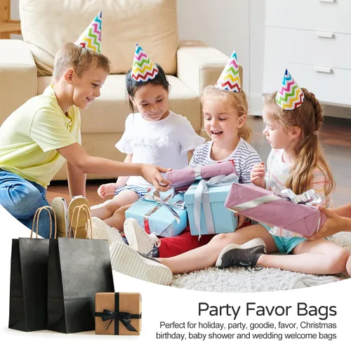Vista 8 de PakTalk Paquete de 50 bolsas de regalo, bolsas de papel negras con asas Negro