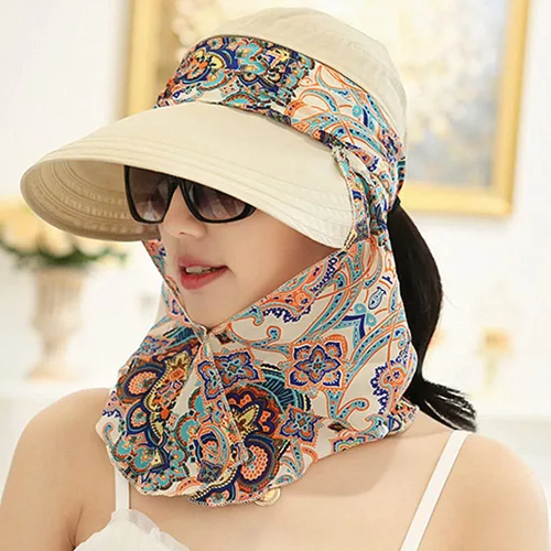 Vista 2 de Sombrero de sol plegable multifuncional con protección solar UPF 50+ para mujer, impermeable, transpirable, cuello facial