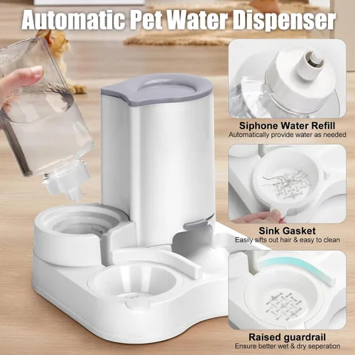 Vista 3 de Alimentador para mascotas 2 en 1 y dispensador de agua, dispensador automático de alimentos y agua para gatos, alimentador de gravedad para perros