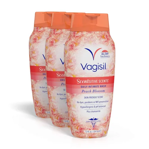 Vista 7 de Vagisil Lavado Femenino para la Higiene del Área Íntima, Scentsitive Scents, pH Equilibrado y Probado por Ginecólogos, Flor de Durazno, 12 oz