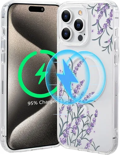Vista 38 de Funda magnética de flores para iPhone 15 [compatible con MagSafe] Bonito patrón floral transparente a prueba de golpes