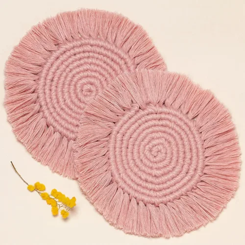 Vista 8 de Posavasos de macramé, tejidos bohemios, hechos a mano, absorbentes, para escritorio, cocina, comedor, bebida, picnic, inauguración de la casa