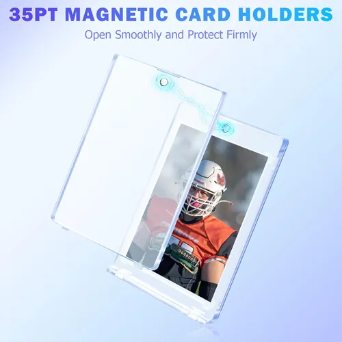 Vista 4 de Juego de 100 fundas magnéticas para tarjetas, 35 fundas de una sola tocada, protectores de tarjeta de plástico duro con carga superior para béisbol
