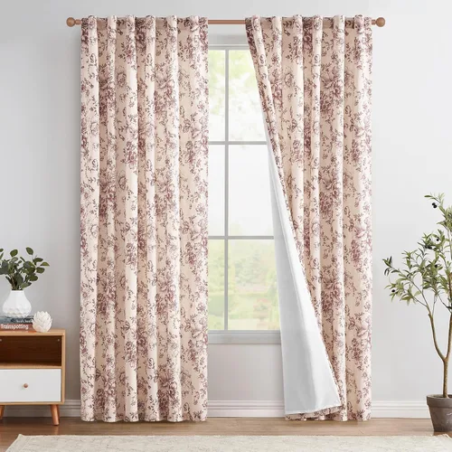 Vista 26 de Jinchan Cortinas de Mezcla de Lino con Estampado Floral para Sala de Estar, 84 Pulgadas de Largo, Cortinas con Bolsillo para Varilla y Tab Trasera