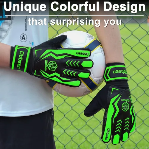 Vista 5 de Guantes de portero de fútbol para niños, jóvenes y adultos, guantes de portero de fútbol de agarre fuerte con protección para los dedos