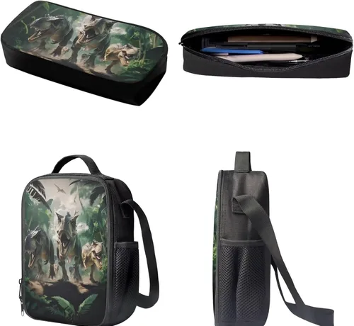 Vista 44 de HUGS IDEA Juego de 3 bolsas escolares con aislamiento térmico para el almuerzo, estuche para lápices