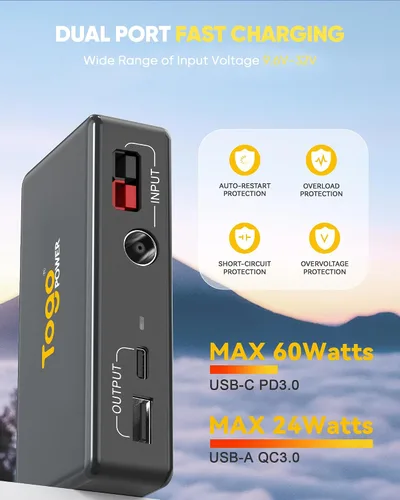 Vista 2 de Controlador de cargador solar portátil para panel solar, entrada DC7909/Anderson 9.6V-32V, 24W USB-A/60W USB-C puerto de salida de carga rápida