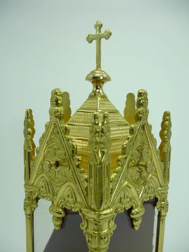 Vista 2 de X16 Cristiano Católico Sacerdote Monstrance Relicario Estilo de Iglesia con Cruz y Martillo Circular Base Base Latón