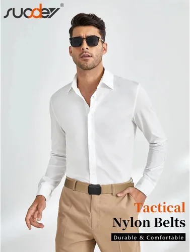 Vista 2 de SUOSDEY Cinturones tácticos para hombre, correa de nailon militar, hebilla de metal resistente de 1,5 pulgadas