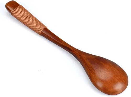 Vista 3 de IEason - Cuchara de madera de bambú para cocina, utensilios de cocina, sopa, cucharadita, cuchara de catering (negro)