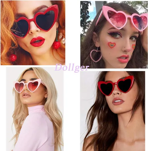 Vista 2 de Dollger Lentes de sol con forma de corazón para mujer, estilo retro, diseño de ojo de gato, UV400