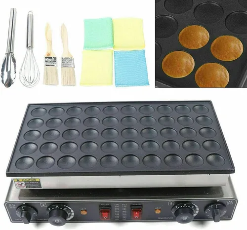 Vista 9 de Mini máquina holandesa para hacer panqueques, máquina comercial antiadherente para hacer donas, panadero, 50 ranuras, máquina eléctrica