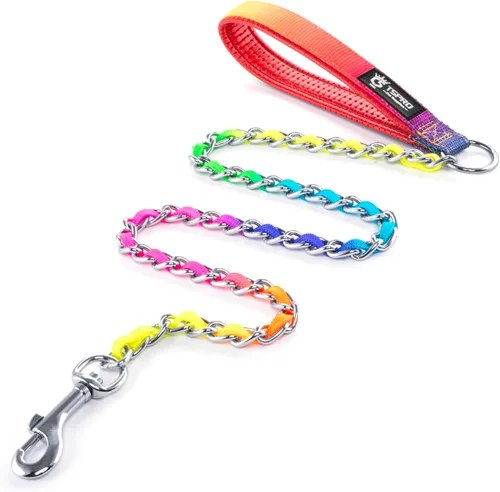 Vista 7 de TSPRO Correa de perro a prueba de mordeduras de acero inoxidable para perro, cadena de metal, correa de entrenamiento para perros con mango suave
