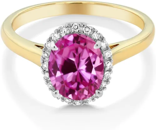 Vista 74 de Gem Stone King Anillo de compromiso ovalado de oro amarillo de 10 quilates con piedra natal y halo de diamantes Ovalado de 0.354 x 0.276 in