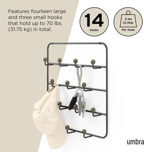 Vista 6 de Umbra Estique Perchero y Organizador Multiusos para Puerta, para Abrigos, Bolsos, Sombreros y Más, Negro/Nogal
