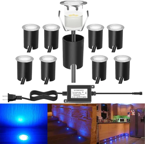 Vista 27 de Kits de luces LED empotrables para cubierta con carcasa protectora, iluminación LED de paisaje al aire libre IP67 impermeable, CC 12 V de bajo Azul