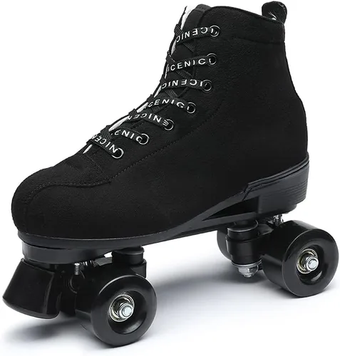 Vista 4 de Exgingle - Patines negros de gamuza para exteriores para mujeres y hombres