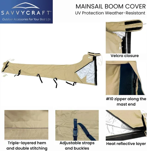 Vista 2 de SavvyCraft Cubierta impermeable de pluma de vela principal, cubierta de vela principal 600D resistente a la intemperie, longitud de pluma de 7 a 8