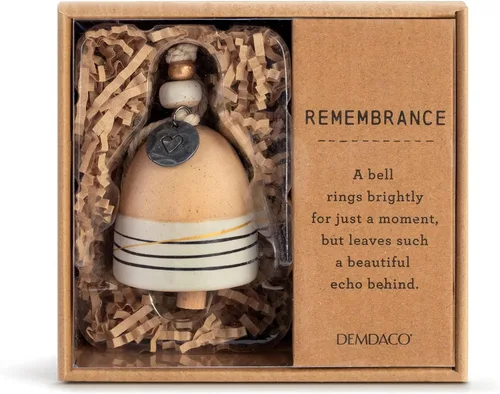 Vista 4 de Demdaco Remembrance - Mini campana inspirada en cerámica y madera de 2.5 pulgadas en tono dorado Inspired Everyday Collection, Metal and Cotton