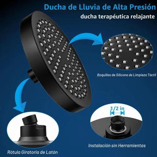Vista 4 de Voolan Cabezal de ducha de lluvia de alta presión con combo de rociador de mano, cabezal de ducha con filtro de mano con soporte autoadhesivo