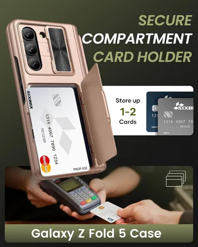 Vista 3 de Funda para Galaxy Z Fold 5 con tarjetero y protector de pantalla, soporte para bolígrafo S y cubierta de cámara deslizante y protección de bisagra