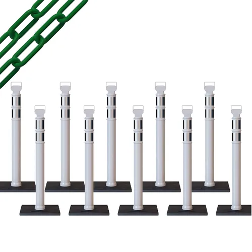 Vista 13 de CCW 10-Pack 45" Delineador Post Kit, 3" Collares reflectantes, 10 lb Base de goma (10 postes azules con cadena negra de 50 pies)