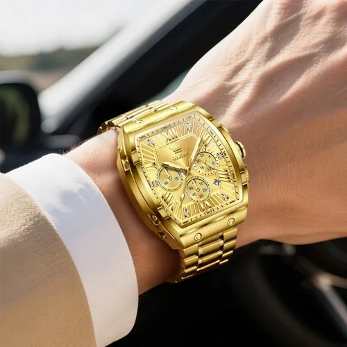 Vista 3 de OLEVS Relojes para Hombres Cronógrafo Impermeable Cara Rectangular Fase Lunar Correa de Acero Inoxidable Relojes de Vestir para Hombres Luminoso