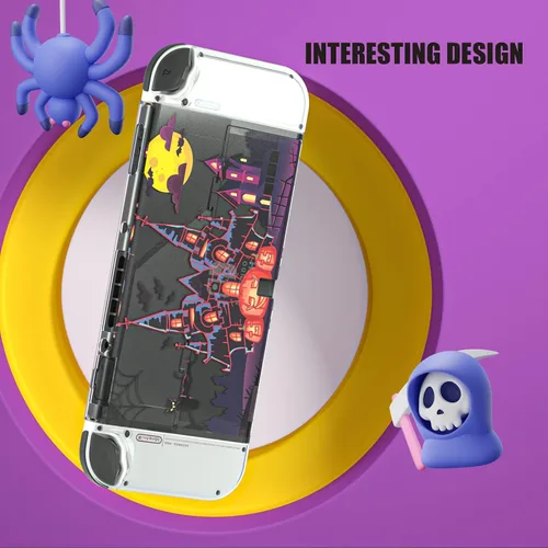 Vista 6 de Halloween Decoration Switch OLED Case, Switch OLED Protective Case with TPU Joycon Covers and Glass Screen Protector and Thumb Grip Caps