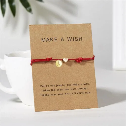 Vista 4 de Pulsera de cuerdas rojas, pulsera con letra inicial para mujer, pulsera de corazón con moneda, amor, hecha a mano, trenzada, cuerda roja, pulsera