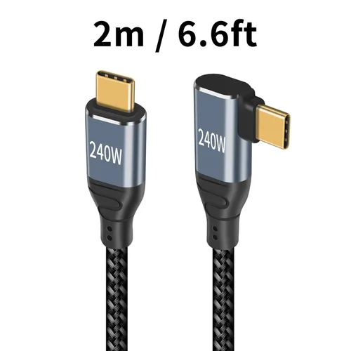 Vista 8 de Duttek Cable de carga USBC en ángulo recto de 6.6 pies/6.6 ft, cable USB C de 240 W, cable de carga rápida, USB tipo C macho a macho, cable trenzado
