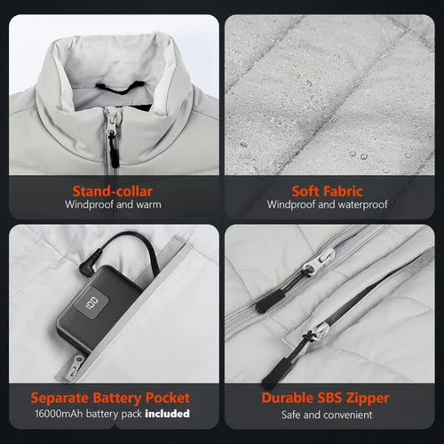 Vista 7 de Chaleco térmico para hombre con batería incluida, chaleco de calefacción eléctrico recargable de 7.4 V, temperatura inteligente. Control