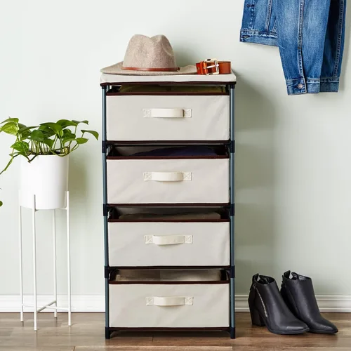 Vista 5 de Cajón clóset de almacenamiento de 4 niveles para ropa, ropa interior, documentos, objetos de la Casa, color café – (16.5 x 12.9 x 33 pulgadas)