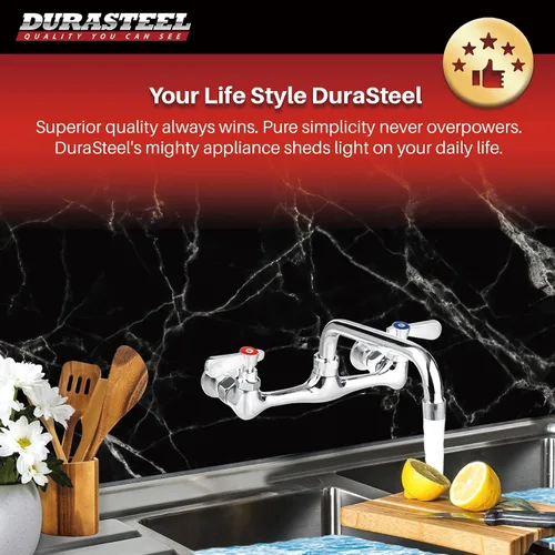 Vista 7 de DuraSteel Grifo de Fregadero Comercial - NSF Sin Plomo de 8" Centro Grifo Comercial de Montaje en Pared para Cocina con Caño Giratorio de 6 Pulgadas