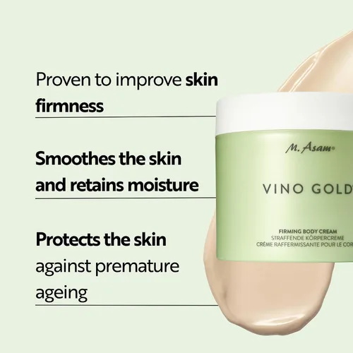 Vista 2 de M. Asam VINO GOLD Crema corporal reafirmante (16.9 fl oz): cuidado corporal antienvejecimiento para una piel suave, loción para mujeres con aloe