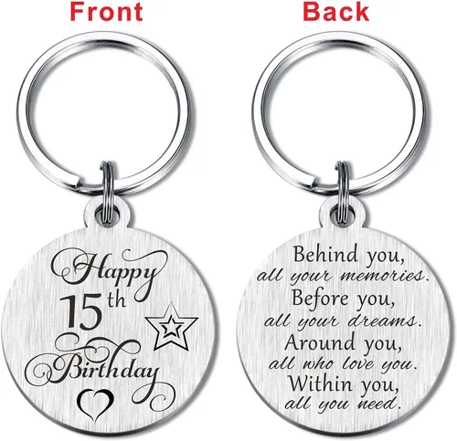 Vista 2 de Laluminter Llavero de regalo de feliz cumpleaños, regalos para niñas, mujeres, niños, hombres, grabado de doble cara