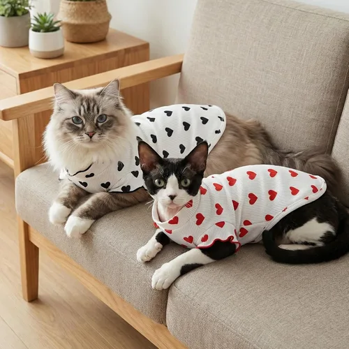 Vista 2 de DENTRUN Camisa suave de gato Sphynx, ropa transpirable con patrón de corazón para gatos