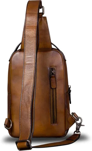 Vista 3 de IVTG Bolso bandolera de cuero genuino para hombres y mujeres, mochila vintage de cuero real, bolso cruzado de hombro, bolso de pecho