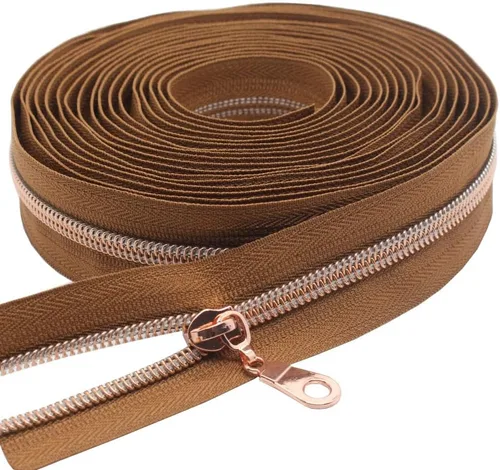 Vista 13 de YaHoGa #5 Cremalleras metálicas de nailon color latón antiguo de The Yard Bulk Cinta beige de 10 yardas con 25 unidades de tiradores para costura