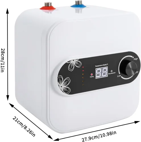 Vista 7 de DHBREK Calentador de agua eléctrico con mini-tanque, 110 V, 2.1 galones, 1.5 KW, blanco, punto de uso instantáneo, calentador de agua caliente