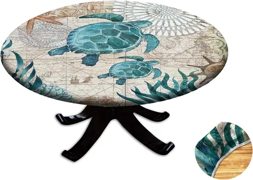 Vista 54 de Mantel redondo ajustable con borde elástico floral azul, mantel con borde elástico de estilo floral pastoral, almohadilla de mesa de poliéster