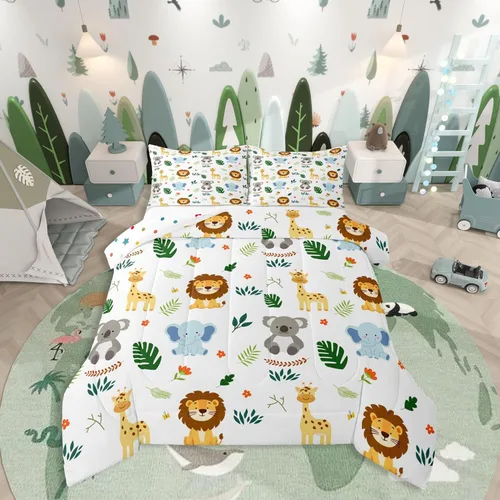 Vista 9 de Erosebridal Juego de ropa de cama a cuadros azul para niños, juego de cama individual con diseño de patos amarillos de dibujos animados, juego