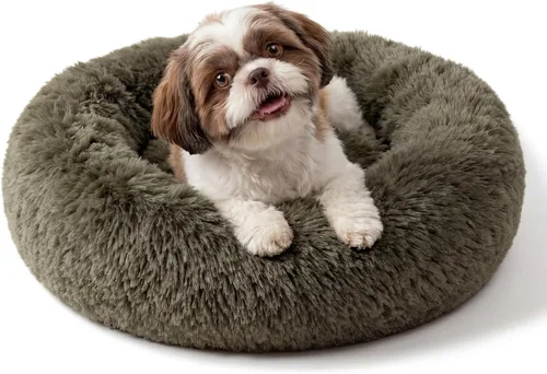 Vista 58 de Cama para perros pequeños, cama calmante para perros pequeños, antiansiedad, cama para cachorros, lavable a máquina, esponjosa, de lujo Verde militar
