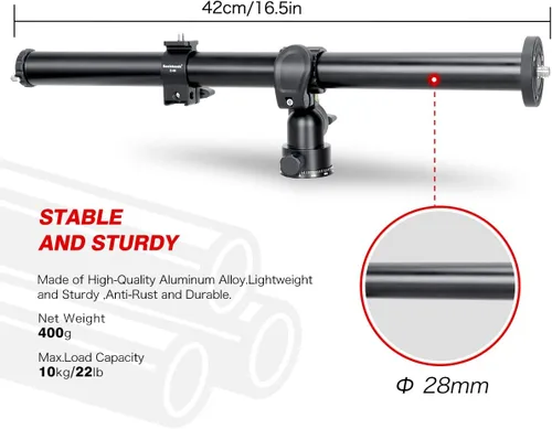 Vista 2 de Koolehaoda Brazo de extensión de trípode de 16.5" con columna central horizontal, extensión de boom de 28mm con base giratoria rotativa de 360°