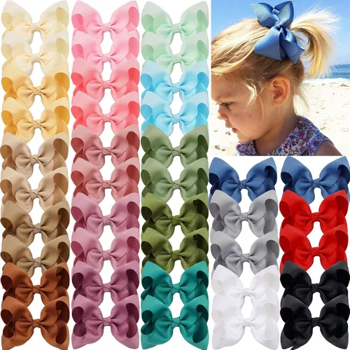 Vista 9 de 20 PIEZAS Lazos para el Cabello de 3 Pulgadas para Niñas Cinta de Grogrén Accesorios para el Cabello de Niñas Pequeñas con Pinzas de Cocodrilo