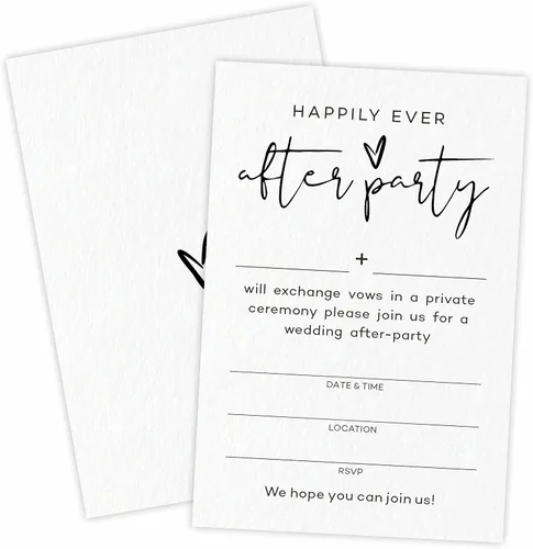 Vista 6 de TPYEN Invitaciones de fiesta Happily Ever After, invitación minimalista de fiesta de recepción de boda verde oscuro, celebración para novia y novio