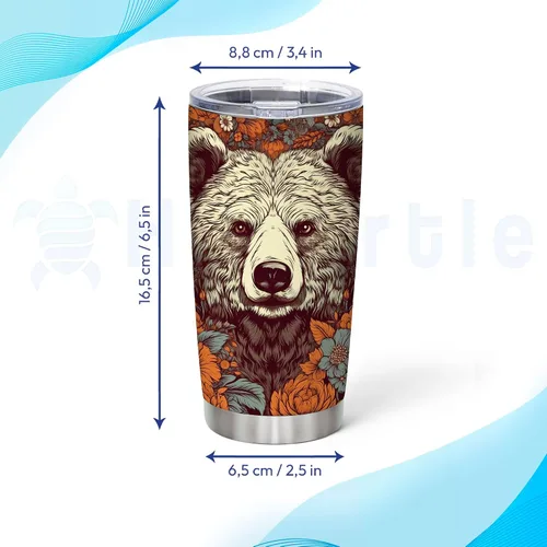 Vista 5 de Hyturtle Regalos personalizados para amantes de los osos – Vaso de acero inoxidable impreso con nombre floral personalizado de 20 onzas con tapa