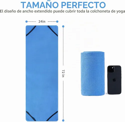 Vista 4 de MICROFI Toalla Estera de Microfibra para Yoga Caliente, 24 x 72 pulgadas, con Agarre de Silicona Antideslizante, Correas Elásticas de Ajuste Seguro